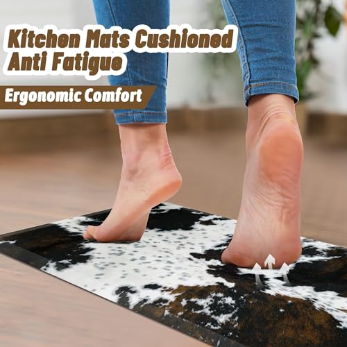 Tyrot Cowhide Kitchen Mat Cushioned Anti Fatigue, 17.3x60 | 4/5 Inch Thick, Western Cow, Bevel Edge, Non Slip PVC Waterproof, Standing Desk Ergonomic Comfort Rugs for Sink, Laundry - size: 59"L x 17.3"W x 0.5"Th