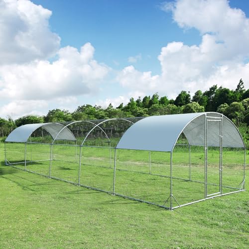 TOLEAD Large Metal Chicken Coop Upgrade Tri-Supporting Wire Mesh Chicken Run,Chicken Pen Walk in with Water-Resident and Anti-UV Cover,Duck Rabbit House Outdoor（374.4" L x 108" W x 78" H） - size: 374.0"L x 108.0"W x 78.0"H