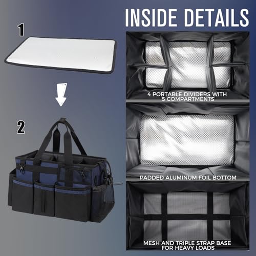 SCAVATA Wearable Cleaning Caddy, Cleaning Caddy Supplies Organizer with Handle & Shoulder Straps for Housekeepers, Under Sink & Car Cleaning Tool Organizers Bag with 4 Foldable Divider (NavyBlue) - color: NavyBlue