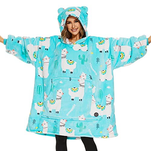 THREE POODLE Wearable Blanket Hoodie for Women, Oversized Sherpa Sweatshirt Blanket for Adults Men, Cozy Alpaca Hooded Blankets, Gifts for Teen Girls Women Mom Sister - color: Alpaca, size: Adult