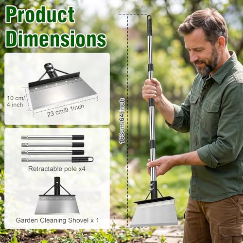 Garden Cleaning Shovel, 64" Long Handle Heavy Duty Multifunctional Flat Shovel, Metal Floor Scraper Tool for Weeding, Scraping Moss, Ice & Snow Removal,Edger for Sidewalk, Driveway & Garden