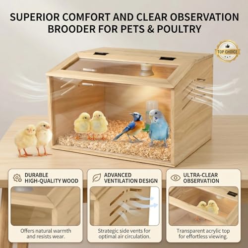 15.74 x 11.81 x 11.81” Chick Brooder Box with Heating Lamp, Poultry Brooder with Heaters, Wooden Brooder Box for Baby Chicks, Ducks, Quail and Birds
