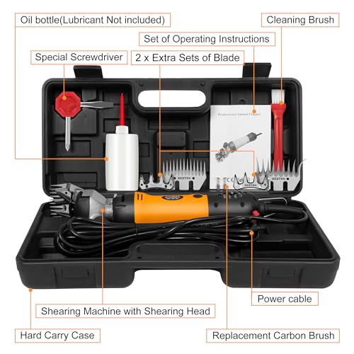 BEETRO 500W Electric Professional Sheep Shears, Animal Grooming Clippers for Sheep Alpacas Goats, 6 Speeds Heavy Duty Farm Livestock Haircut, with Extra Two Sets of Blades - size: Three sets of blade