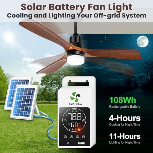 Solar Ceiling Fan for Gazebo 42" with Battery and Smart Thermostat | Solar Powered Outdoor Fans, 2PCS 30W Bifacial Panels, Built-in Light, for Barn, Patios, Stable, Adjustable Temp Control - size: 42 inch
