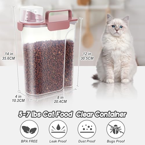 LEAWALK 5-7Lbs Airtight Pet Storage Container For Cat Dog Bird Food and Keep Fresh, Translucent Body, Upgraded Large Nozzle for Easy Pouring With Handle Design Easy to Carry When Going Out-Pink - color: Pink, size: 5L-1pack