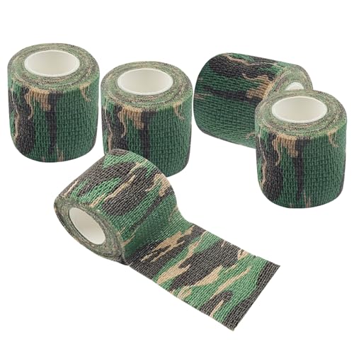 Breathable Bandage Wrap, Green Camouflage, 6 Pack, 2" x5 Yards | Self Adhesive, Vet Tape, Elastic Cohesive Wrap, Self-Adherent Sports Tape, For Pets Athletic - color: Green Camouflage