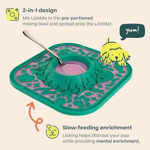 Woof LickMat, Slow Feeder Mat for Dogs, Green | Built-in mixing bowl, BPA-free silicone, non-slip suction cups, dishwasher safe, easy to clean - color: Forest Green