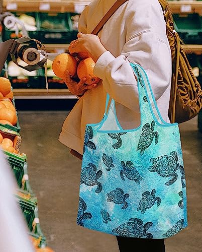 WIRESTER Reusable Grocery Tote Bag for Women, Foldable Shopping Bag, Cute Shoulder Bag, Beach Bag - color: Ocean Sea Turtles