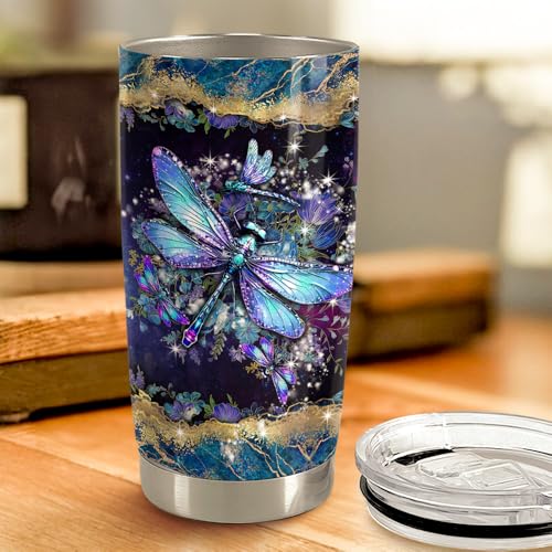 SANDJEST Dragonfly Tumbler 20oz Stainless Steel Insulated Coffee Travel Mug Cup Dragonfly Gifts for Women Girls on Birthday Christmas Mothers Day - color: Dragonfly