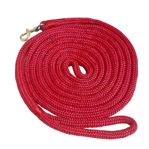 Double Braided Nylon Horse Lead Rope with Snap Hook, Black, 15 FT, Durable Lightweight (Red, 15FT) - color: Red, size: 15FT