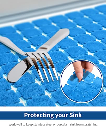 Bligli Sink Mat for Stainless Steel/Ceramic Sinks, 2 Pack 15.8x11.8 inches PVC Sink Protectors for Bottom of Kitchen Sink, Dishes and Glassware drain Mats, Durable and Fast Draining (Blue) - color: Blue