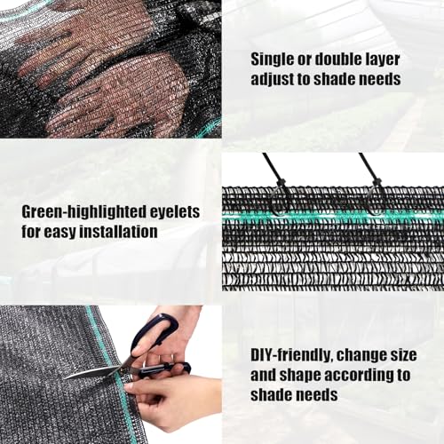 Amagenix 50% Shade Cloth Roll, 5'10" x 100 FT, Black | Cuttable Sun Shade Mesh Tarp UV Resistant Eyelets Screen Cover for Garden, Patio, Greenhouse, Canopy, Kennel, Plant - color: Black-50%, size: 5'10" x 100 FT