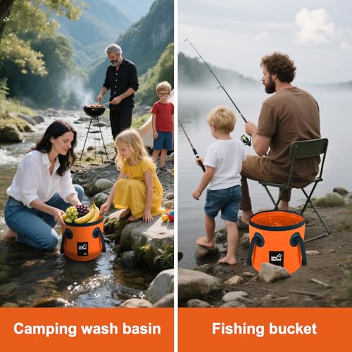 5 Gallon Bucket, Collapsible Bucket with Handle for Outdoor Beach Fishing Gardening, Folding Car Wash Buckets Mop Water Storage Laundry Wash Basin for RV Household Cleaning Supplies Camping Essentials - color: Orange, size: 20L