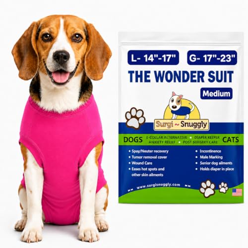 Surgi Snuggly Dog Surgery Recovery Suit, Cone Alternative, Spay/Neuter M | Dog Recovery Suit for Dogs — Veterinarian-Invented Surgical Suit & Recovery Onesie with Easy Bathroom Access After Surgery - color: Princess Pink, size: Medium (L-14"-17" | G-17"-2