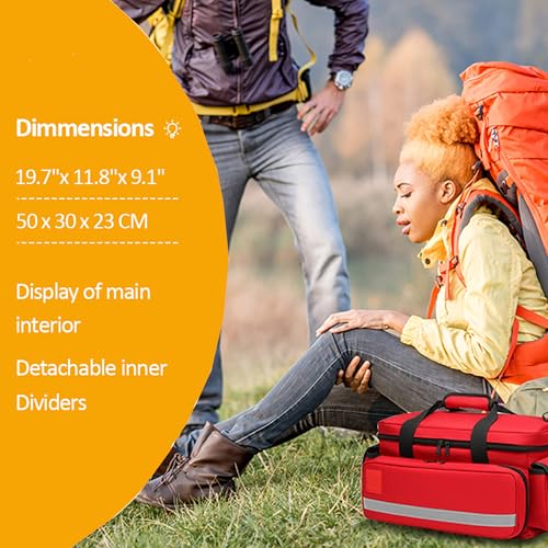 Medical Bag,First Aid Bag,First Responder Bag for Trauma,Emergency Medical Bag Organizer,Trauma Bag with Detachable Dividers for Nurses,Home Health Care, EMT(Bag Only) - color: Red