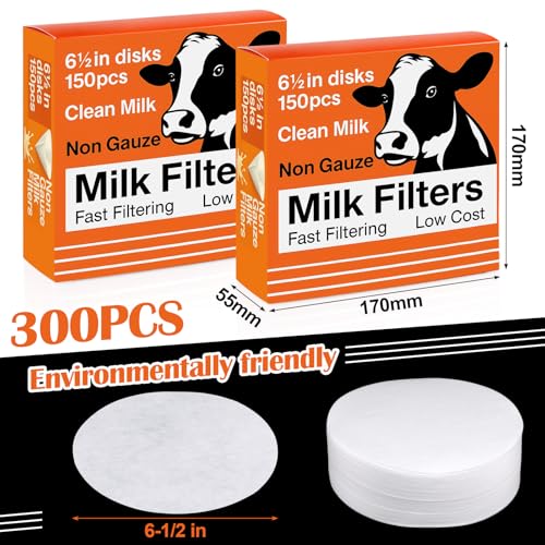 Hahafelt 300 Pack Milk Filter Discs for Raw Milk Strainer, 6-1/2 in Od Quick Flow Non-gauze Replacement Filter Discs for Strainer