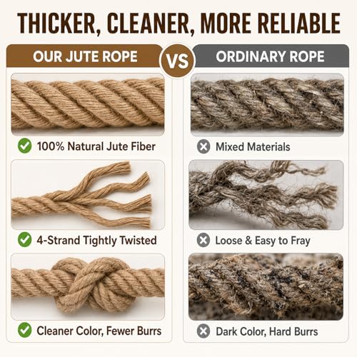 Twisted Manila Rope (1.5 Inch x 50 Feet) Hemp Jute Rope Natural Thick Ropes for Docks, Nautical, Railings, Swing, Decorating - size: 1.5 in x 50 ft