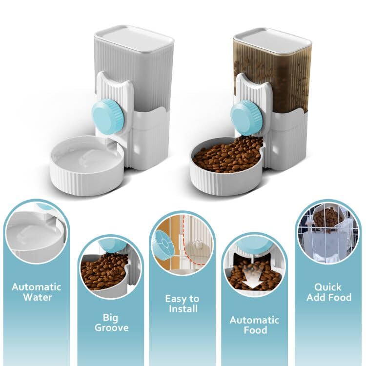 Hanging Cage Auto Pet Food Bowl Water Bottle Dispenser, 1L, Blue | Auto Gravity Pet Feeder and Waterer Set, Kennel Feeding Station, Crate Feeder Dish, For Rabbit Puppy Cats Ferret - color: Blue