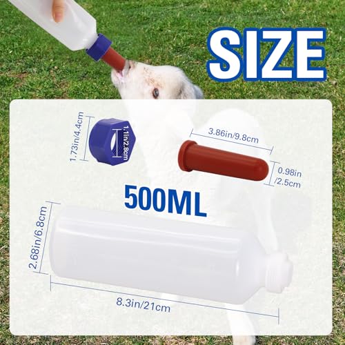2 Pack Calf Nursing Bottle 500ml, Livestock Feeding Bottle for Orphaned | Rubber Nipple No Latex Chew Resistant, Calf Lamb Pig Puppy Kitten Goat Sheep Farm Animal Supplies (500ml) - size: 500ml