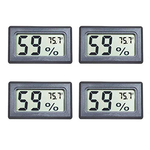 4-Pack Mini Indoor Temperature Humidity Meters Digital Gauge | Thermometer Hygrometer Fahrenheit (℉) Display for Reptile Tank,Jars,Guitar Case,Greenhouse, Garden, Cellar, Fridge, Closet