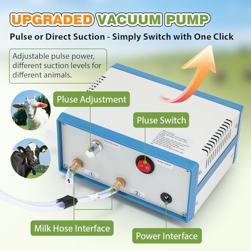 Upgraded 2-in-1 Goat Milking Machine 7L, Vacuum Pulsation Milker | Battery Powered Goat Milker with 4 Teat Cups, for Goat Cow, Auto Stop, 304 Stainless Steel Bucket, Pulsation Pulsation System - size: 7L