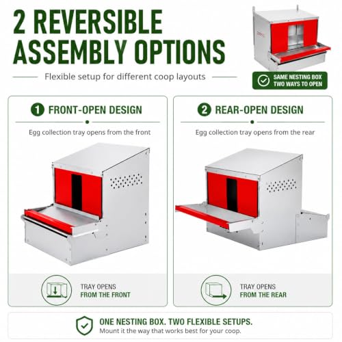 Chicken Nesting Box, Metal Chicken Laying Box with Roll Away Egg Collection | Reversible Wall Mountable Chicken Coop Nesting Boxes for Hens, Ducks, 24"×17.5"×20.3", Up to 20 Hens