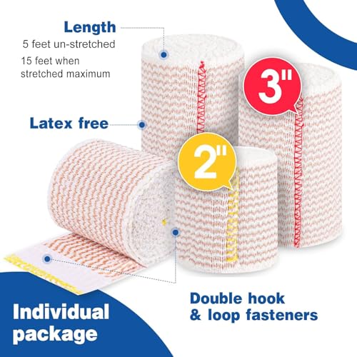 AZEN Premium 4 Pack Elastic Bandage Wrap (2x2", 2x3"), Compression Wrap Bandage for Legs, Ankle, Knee, Tummy, Body, Latex-Free, Lymphedema Wraps for Legs - color: Mix 4p (2in & 3in)