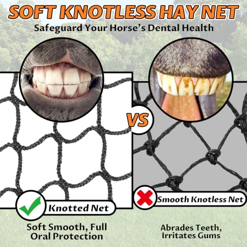 YedsIntu 4x4 ft Round Bale Hay Net for Horses, Slow Feeder Hay Nets with 1.5 inches Holes, Knotless Hay Feeder Bag for Goats Cattle Sheep Livestock - size: 4x4 ft
