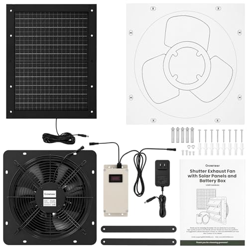 GROWNEER Solar Powered Exhaust Fan, 30W Solar Panel+12" High Speed Solar Powered Fans with Power Adapter, Waterproof Solar Fan with Bracket for Shed, Chicken Coop, Greenhouse, Attic - style: 12 Inch with Solar Panel