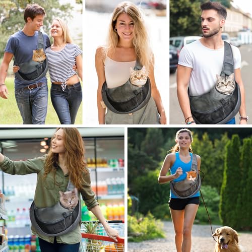 Cat Sling Carrie for Cats Under 11 lbs with Adjustable Strap | Breathable Mesh Cat Bag for Nail Trimming Vet Visits Car Travel Outdoor(Dark Gray, Big Size)
