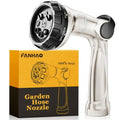 FANHAO Thumb Control Garden Hose Nozzle Heavy Duty Metal, 8 Spray Patterns | Rustproof Zinc Alloy Water Hose Sprayer, High Pressure, Non-Slip Ergonomic Grip for Lawn & Plant Watering, Car & Pet Washing - color: Silver