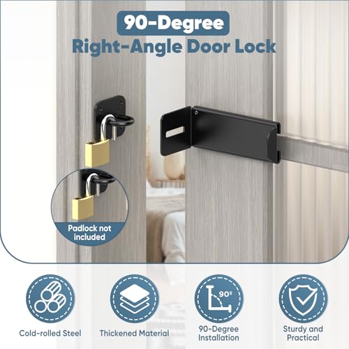 90 Degree Right Angle Door Locks, 3.3 Inch Thickened Sliding Hasp Latch for Inward Opening/Closet/Shed/Barn Door, Cabinet - Heavy Duty Latch for Home Security, Black, 1PC - color: Black, size: 3.3In-1PC