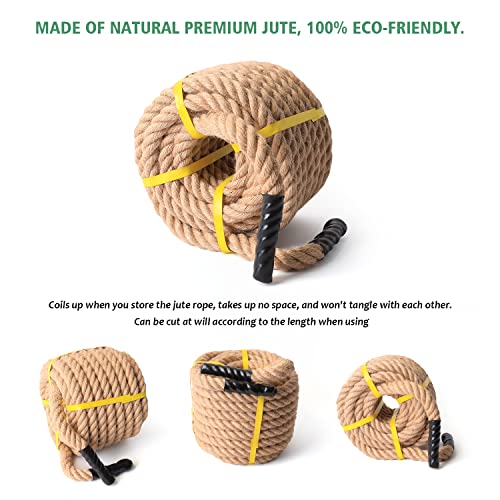 Natural Jute Rope, Heavy Duty Thick Rope, 1 in x 50 ft | For indoor and outdoor crafts, nautical rope decor, railings, hammocks, swings, gardening and tug of war - size: 1 in x 50 ft