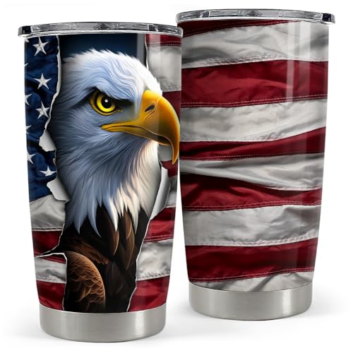 SANDJEST Eagle Tumbler 20oz Stainless Steel Insulated Coffee Travel Mug Cup American Flag Eagle Gifts for Men, Veterans on Birthday Christmas - color: Eagle