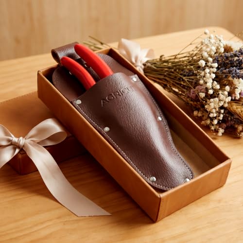 AGRICUT Hand Pruners with Sheath, Gardening Shears Scissors with Sheath | Pruning Shears with Sheath & Holster - Heavy Duty Garden Clippers with Case, Gardening Gifts for Men Women - style: Aluminum Handle, High Carbon Steel PRO with Sheath