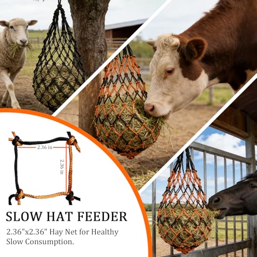 2 Pcs Slow Feed Hay Bags for Horses, 2.36"x2.36" Holes 40" Hay Nets for Horses Goat Sheep, Goat Hay Feeder for Slower Feeding, Strong Load-Bearing Hay Bag for Horse Stable Trailer
