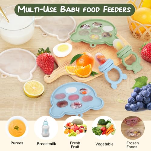 Baby Breastmilk Popsicle Molds & Babies Fruit Feeder (4 Pack), Infant Food Freezer Tray Storage Containers, Silicone Teething Pacifier Feeder and Teether for Babies,Baby Feeders（Green） - color: 4-Green