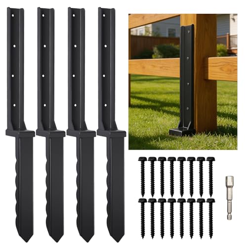 4 Pcs 30" Tall Fence Post Repair Kit | Heavy-Duty Serrated Design Fence Post Repair Piles, specifically designed to repair tilted/broken/ wobbly wooden fences