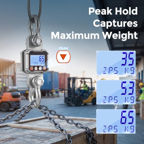 Crane Scale 11000lb Hanging Scale with Peak Hold & Remote | Heavy Duty Digital Hoist Scale for Livestock, Industrial Use, OIML III Accuracy, kg/lb Switchable, Adjustable Auto Off Timer - size: 5000kg/ 11000lb