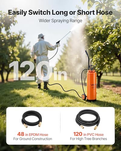 VEVOR Industrial Sprayer, 4.5 Gallons Large Capacity, Stainless Steel Concrete Sprayer with Ergonomic Handle & Removable Cart, 48" & 120" Hose, Concrete Sealer Sprayers for Form Oils Construction - size: 4.5 Gal with Cart