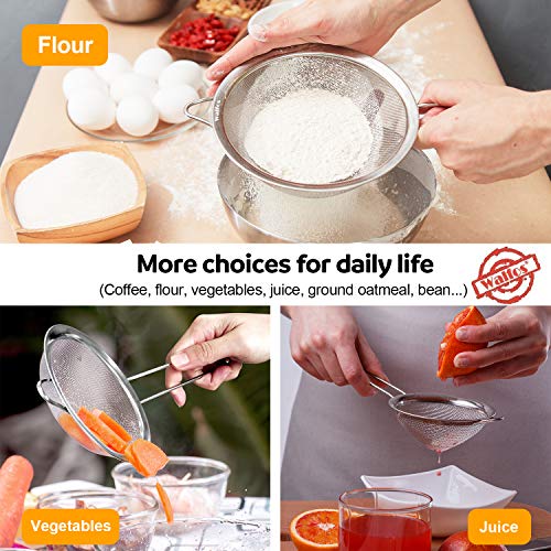 Walfos 4.6 Inch Fine Mesh Strainer, Premium Stainless Steel Colanders and Sifters, with Reinforced Frame and Sturdy Handle, Perfect for Sift, Strain, Drain and Rinse Vegetables, Pastas and Tea - style: 4.6" Small Strainer