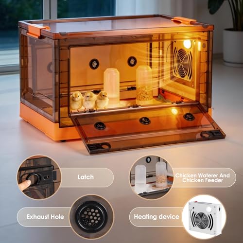 Chicken Brooder Box for Chicks with Chicken Coop Heater, Smart Temperature Control Chicken Brooder Heater, Chick Brooder with Chicken Feeder and Waterer Set for Chicks (23.6" x 16.5" x 17.8")
