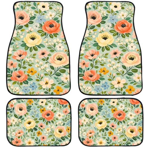 Flower Car Floor Mats Spring Floral Wildflower Garden Leave Carpet Front Rear Carpets Mat Decorative Car Floor Carpets Non-Slip Auto Car Accessories Universal Fit for Car SUV Truck Van - color: Spring Floral