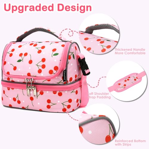 FlowFly Kids Double Decker Cooler Insulated Lunch Bag Large Tote for Boys, Girls, Men, Women, With Adjustable Strap, Cherry - color: Cherry