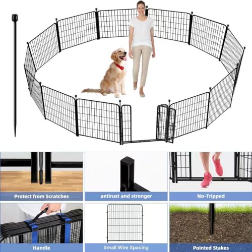 ADAVIN Metal Garden Fence with Gate, 36 in(H) 10 Panels Heavy Duty Iron Animal Barrier Fence, Indoor or Outdoor Dog Playpen, Portable Fencing, No Dig Garden Border Fencing for Yard. Total 22.1 FT(L) - size: 10panels-36in(H)×22.1ft(L)
