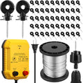 Electric Fence Charger Kit 1J 25 Mile 250ft Wire 50 Insulators | For Chickens Poultry Containment, 110VAC, Plug in Energizer with Aluminum Wire, Garden Pond Protection Setup - style: 1 Joule
