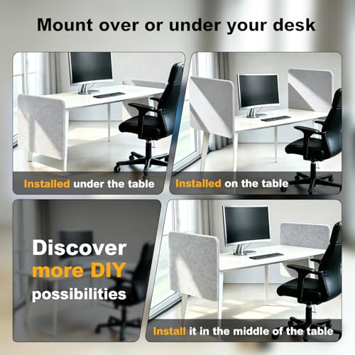 Desk Divider 2 Pcs Desk Privacy Panel 23.6'' x 23.6'',Acoustic Sound Absorbing and Noise Reducing Desk Partition for Office Desk,Clamp-on Desk Divider Partition with Adjustable Universal Base - size: 23.6''L x 23.6''W