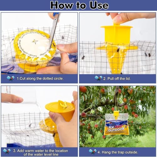 4 Big Fly Bags Outdoor Traps Hanging for Patio - Pre-Baited, Disposable | Fly Catcher Killer Repellent with 4*50g Bait for Outside in Chicken Coop, Horse Barns | Easy to use | Durable | Effective - size: 4 pack
