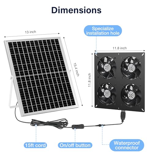 Fanspex Solar 4 Fan Kit Waterproofed for Chicken Coop, Greenhouse & Shed | High Velocity Solar Powered Fans for Outdoor Intake or Exhaust Air - size: 4 Fan Kit