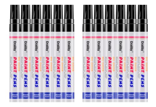 Black Paint Markers, 12 Pack Oil-Based Waterproof Quick Dry Permanent Paint Pen Set for Rocks Painting, Wood, Fabric, Plastic, Canvas, Glass, Mugs, Metal, Tire, Stone, DIY Craft - color: Black